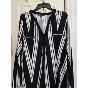 Inc International Concepts Womens Black & White Chevron Long Sleeve Top W/ Zippe
